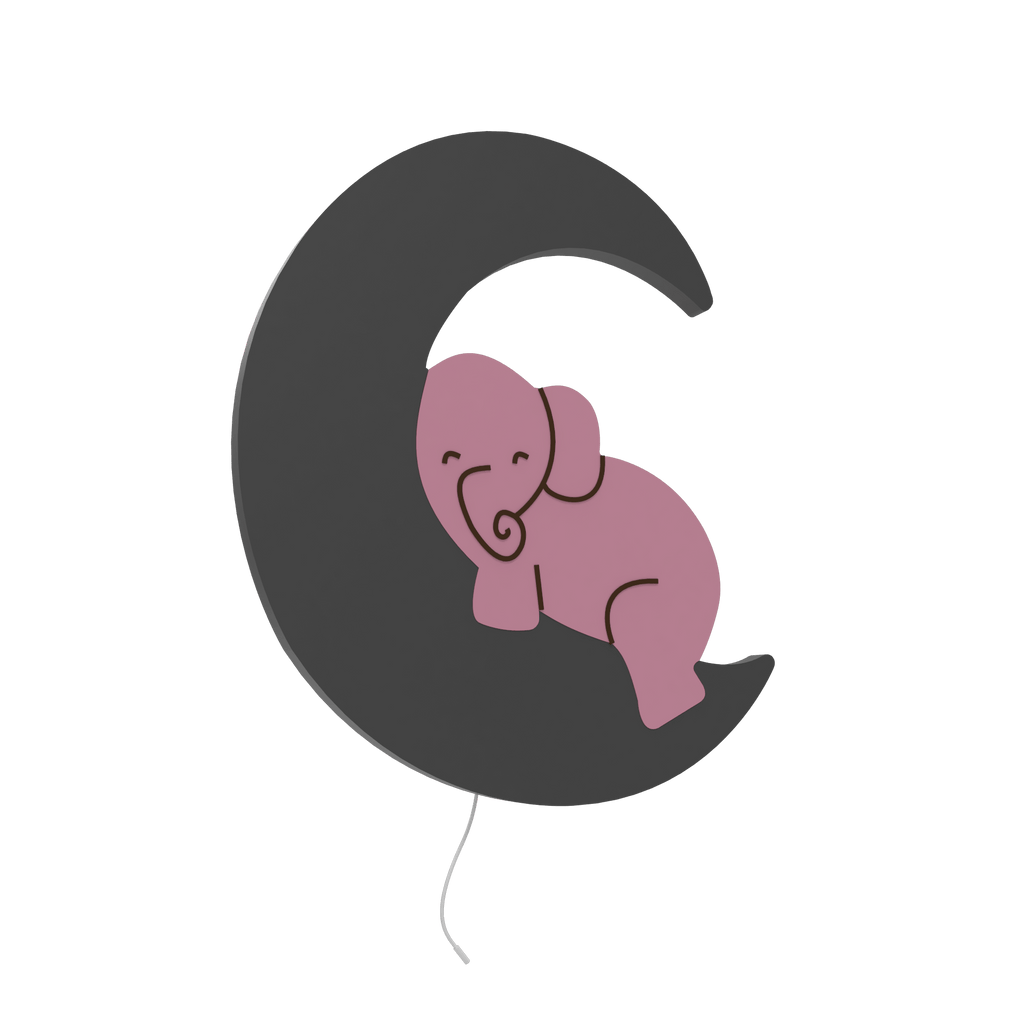 lampe murale pour enfant grise rose éléphant sur lune